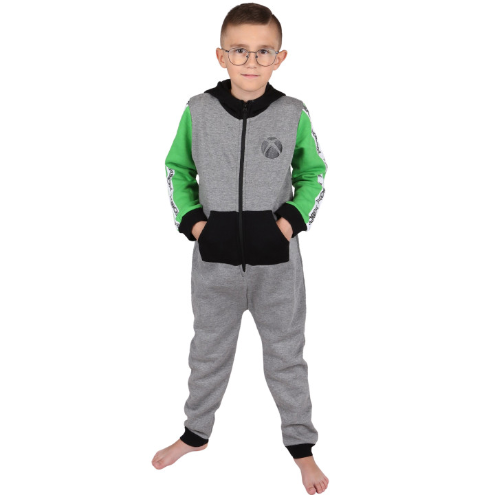 XBOX Eendelige pyjama VOOR GAMER, jumpsuit met capuchon, onesie voor jongens