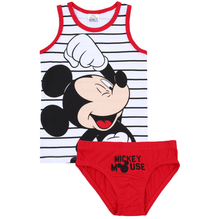 Wit gestreept T-shirt + rood Mickey Mouse slipje Disney