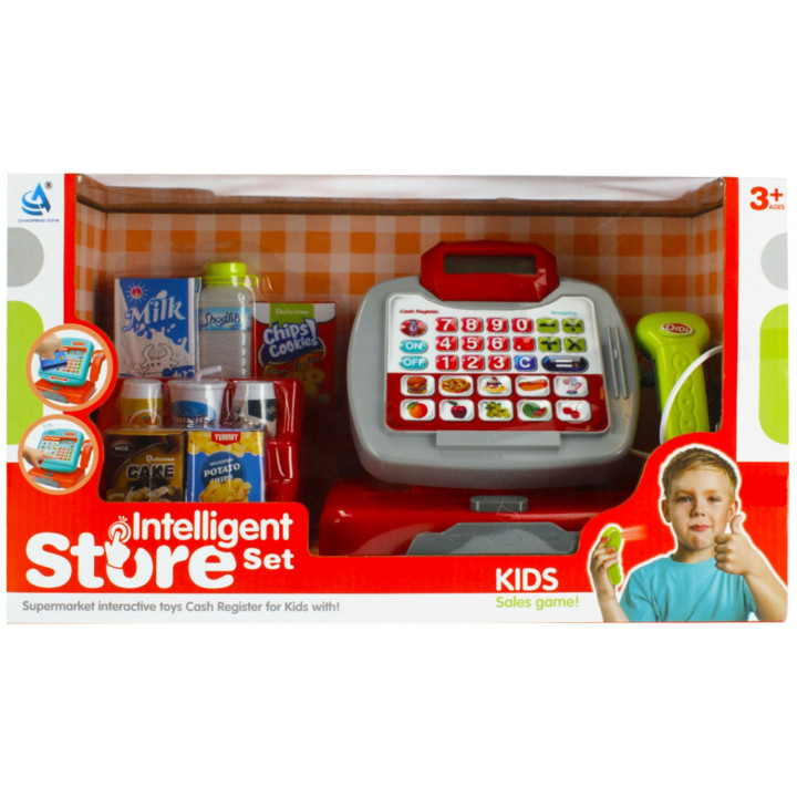 MEGA CREATIVE - Rood met grijze kassa met toebehoren, winkelplezier, voor vanaf 3 jaar