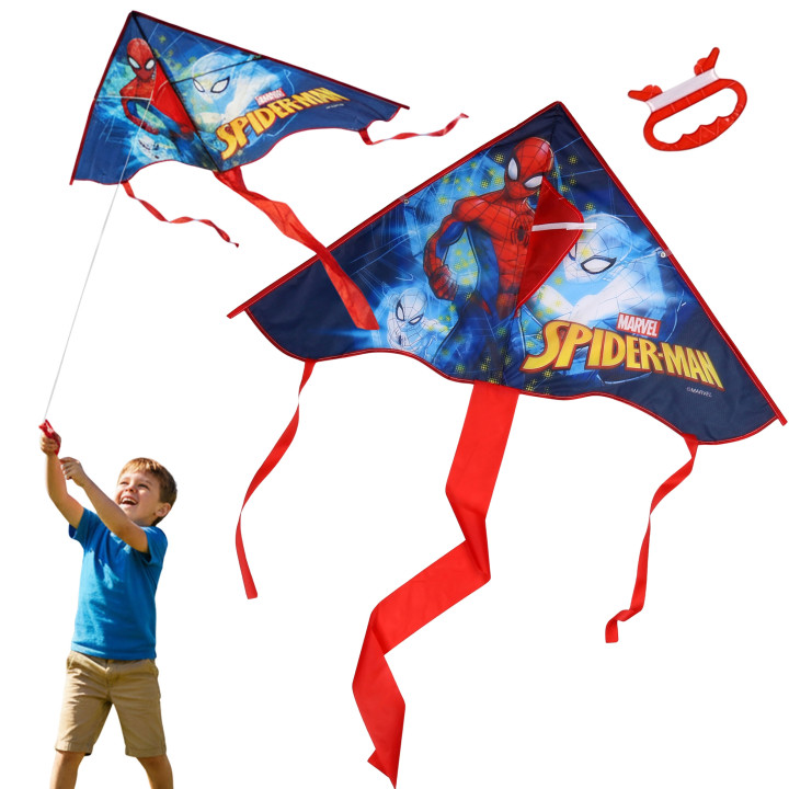 MARVEL Spider-Man GROTE vlieger voor kinderen, STEVIGE vlieger + lijn voor jongens 95 cm
