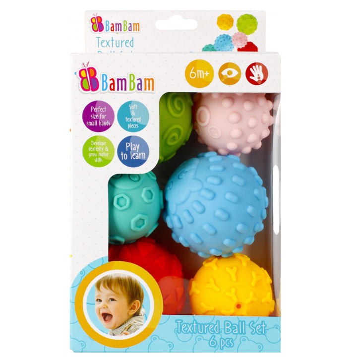BamBam - Set sensorische ballen, verschillende texturen 6m+, 6 stuks