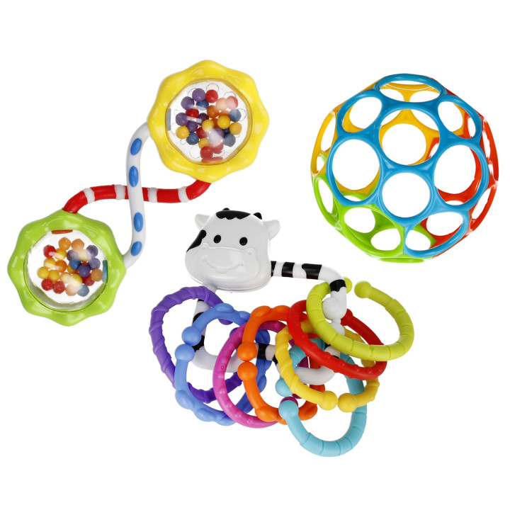Bam Bam - Babyset, 2x rammelaar + rubberen bal, educatief speelgoed