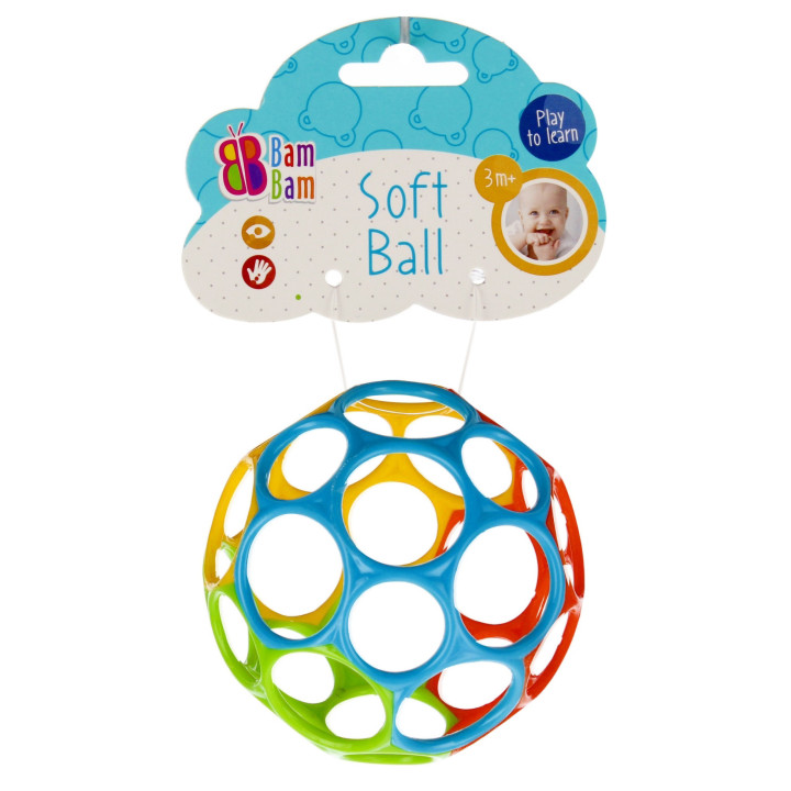 Bam Bam - Babyset, 2x rammelaar + rubberen bal, educatief speelgoed