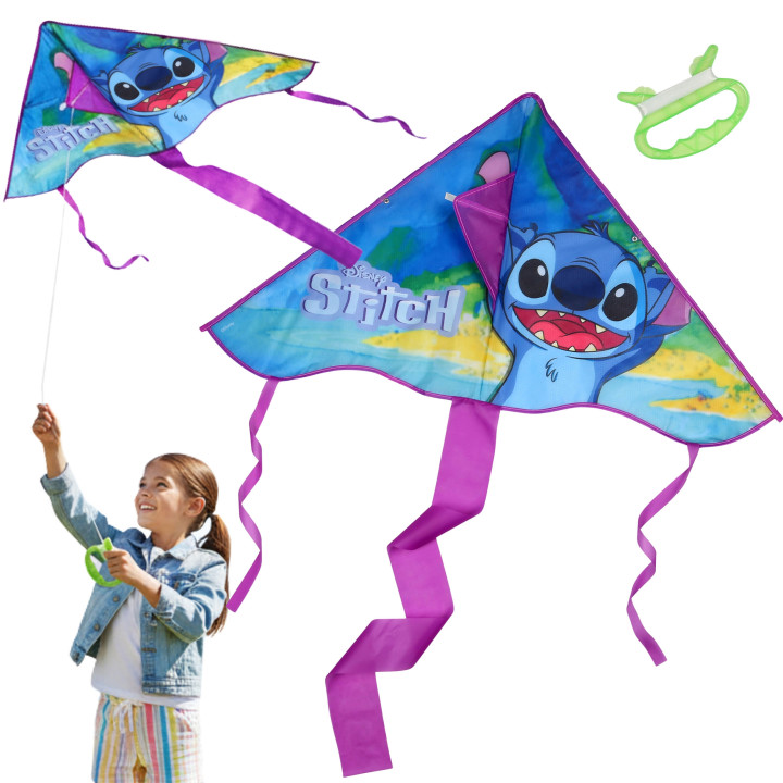 DISNEY Stitch GROTE vlieger voor kinderen, STEVIGE vlieger + lijn voor meisjes 95 cm