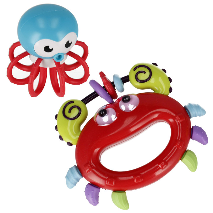 Bam Bam - Babyset: 2x rammelaar - krab, octopus