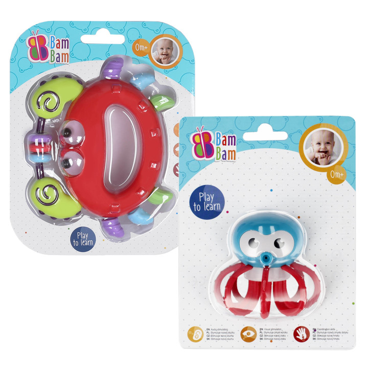 Bam Bam - Babyset: 2x rammelaar - krab, octopus