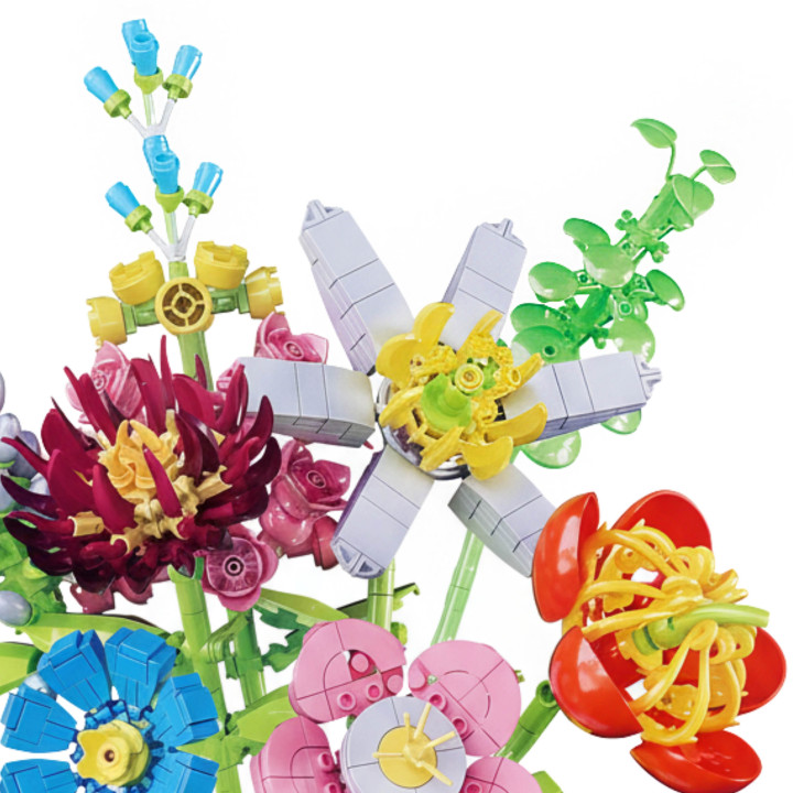Boeketten van bouwstenen, COMPATIBEL MET LEGO, 8 BLOEMEN in een vaas, DIY-SET, 793 onderdelen 6+