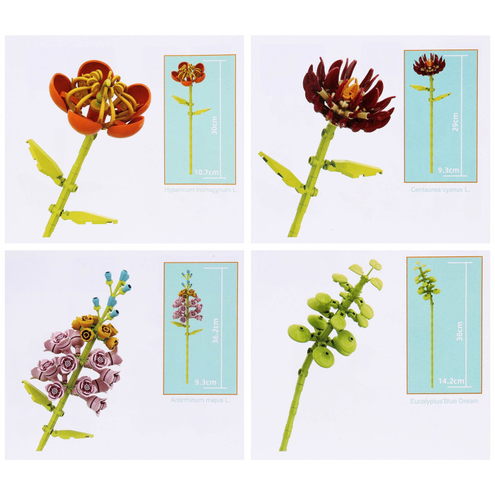 Boeketten van bouwstenen, COMPATIBEL MET LEGO, 8 BLOEMEN in een vaas, DIY-SET, 793 onderdelen 6+