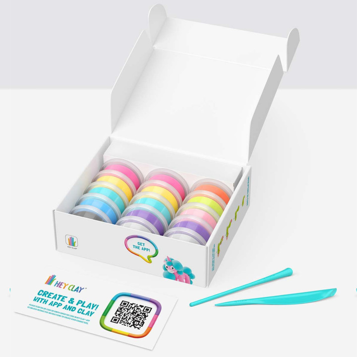 Hey Clay Regenboog eenhoorns, plastic massa + accessoires, foam boetseerklei, 15 kleuren