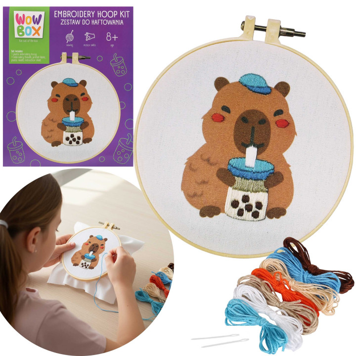 Wow Box - CAPIBARA Bubble Tea Borduurpakket, creatief pakket met borduurring 8+
