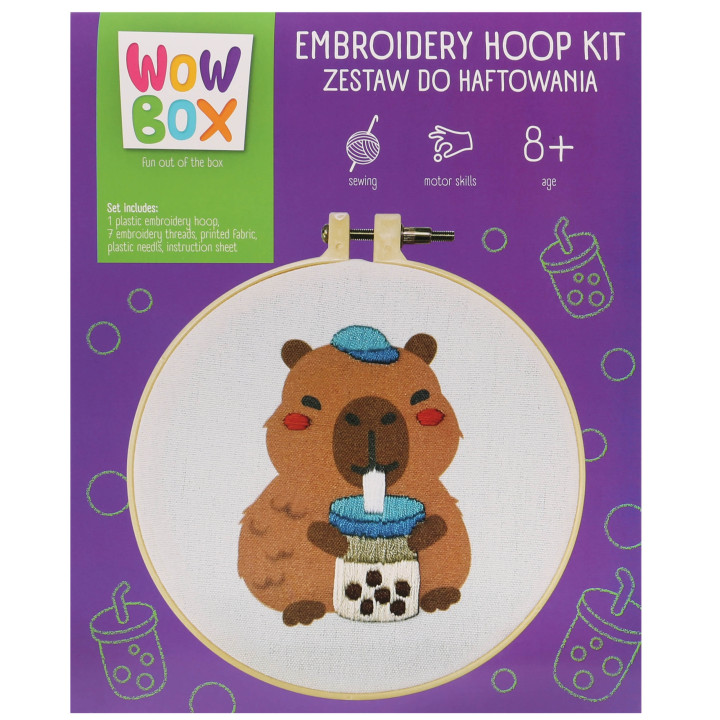Wow Box - CAPIBARA Bubble Tea Borduurpakket, creatief pakket met borduurring 8+