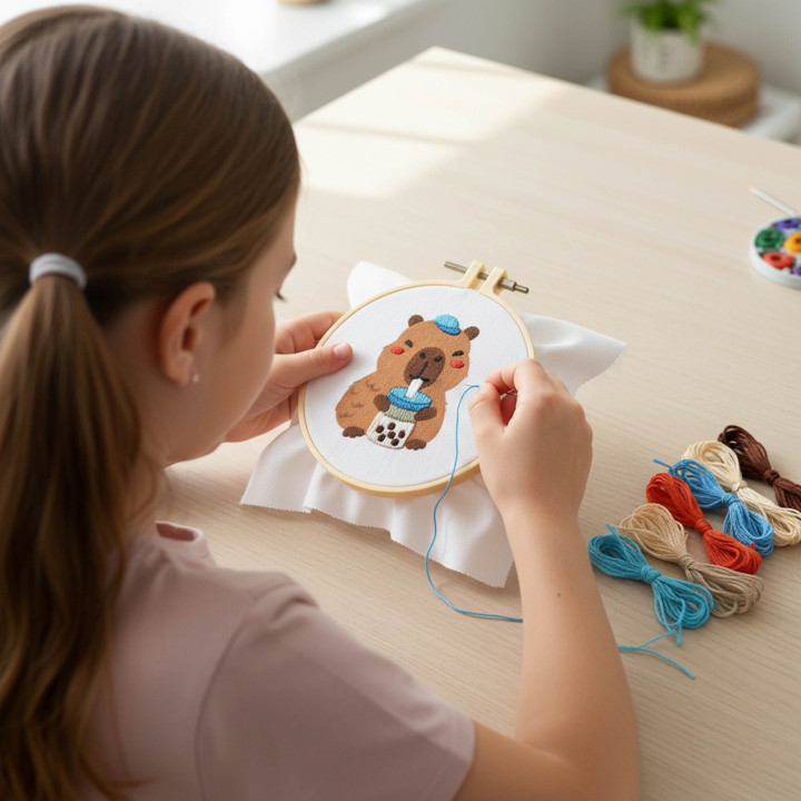 Wow Box - CAPIBARA Bubble Tea Borduurpakket, creatief pakket met borduurring 8+