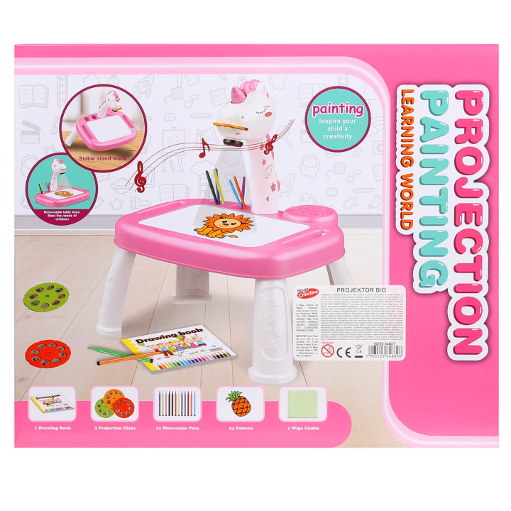 Roze tekenprojector met accessoires voor kinderen 3+ MEGA CREATIVE