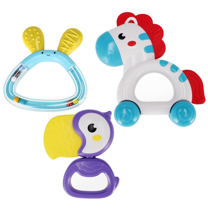 Bam Bam - Set babyspeelgoed: 3x dierenrammelaars zebra, haas, toekan