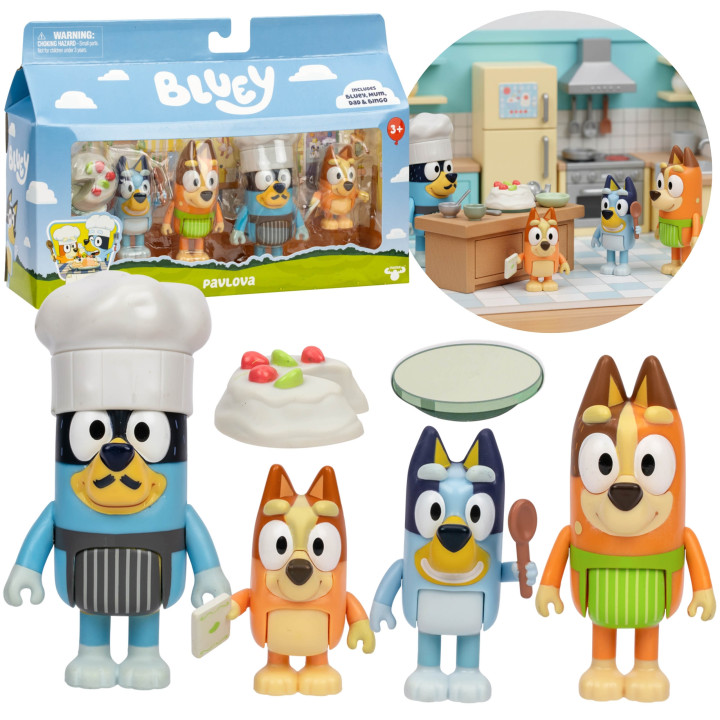 Bluey FIGUURENSET Tijd voor dessert PAVLOVA, figuren voor kinderen, BEWEEGBARE ELEMENTEN 3+