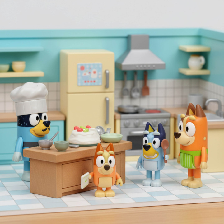 Bluey FIGUURENSET Tijd voor dessert PAVLOVA, figuren voor kinderen, BEWEEGBARE ELEMENTEN 3+
