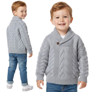 Grijze, warme kindertrui met grove tricot, wintertrui voor jongens