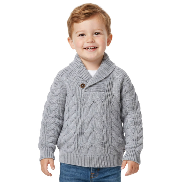 Grijze, warme kindertrui met grove tricot, wintertrui voor jongens