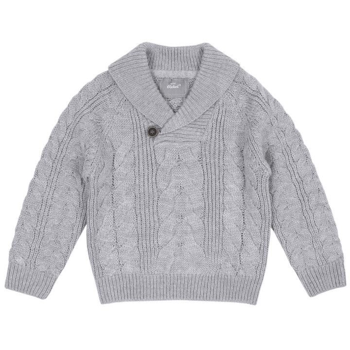 Grijze, warme kindertrui met grove tricot, wintertrui voor jongens