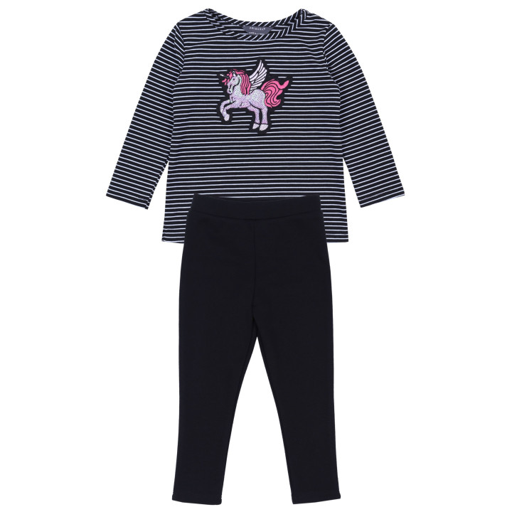 Set : Eenhoorn gestreepte blouse + zwarte legging