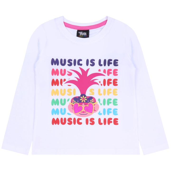 Witte en roze meisjespyjama met lange mouwen van TROLLS