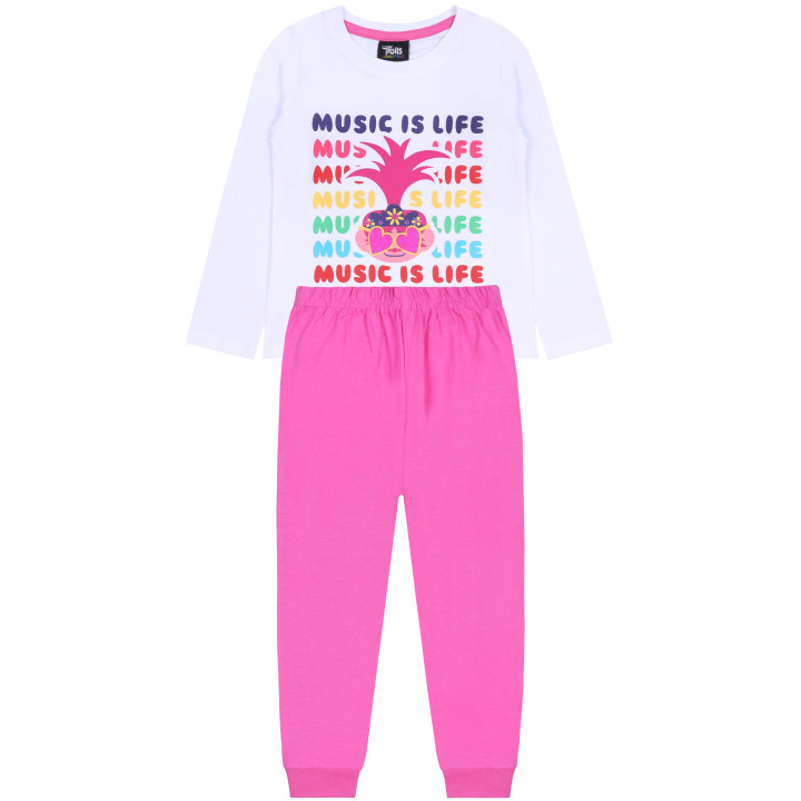 Witte en roze meisjespyjama met lange mouwen van TROLLS