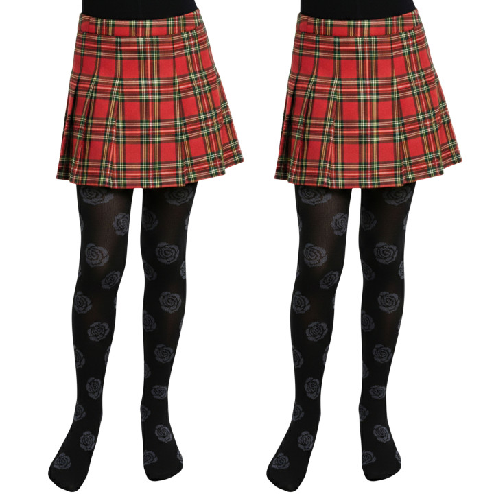 Set van 2 paar panty's voor meisjes – Zwart met bloemenpatroon, zacht en duurzaam