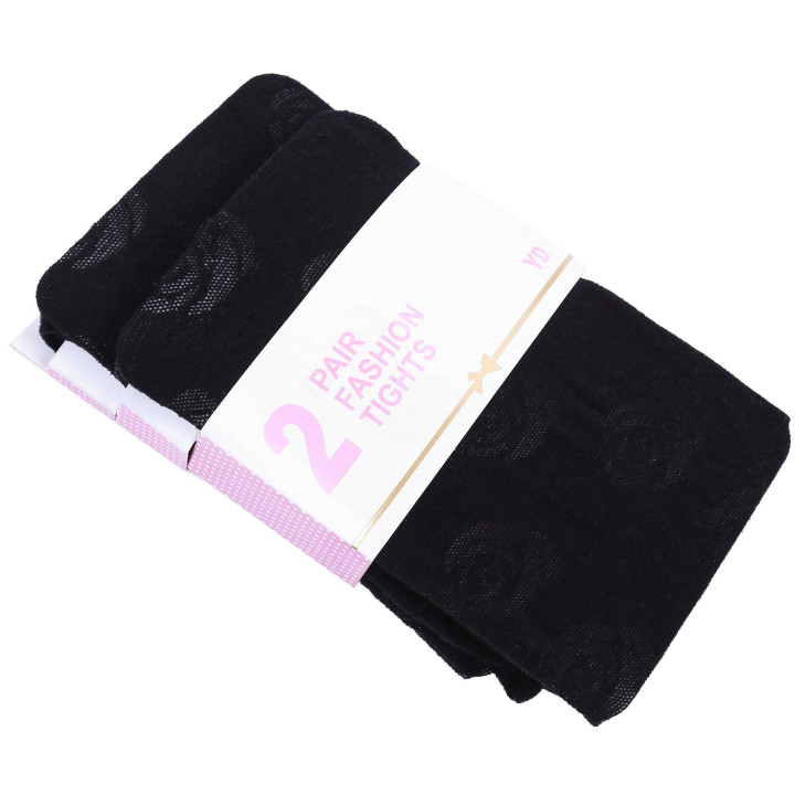 Set van 2 paar panty's voor meisjes – Zwart met bloemenpatroon, zacht en duurzaam