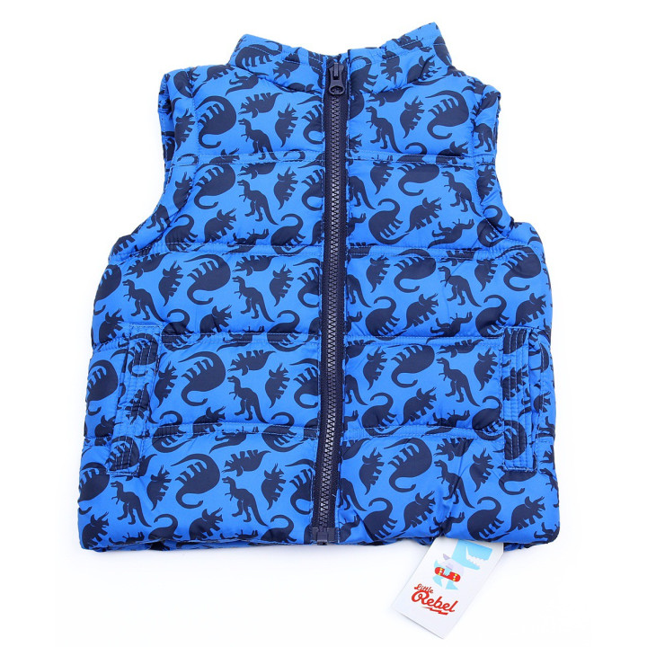 Blauwe Gewatteerde Mouwloze Jas