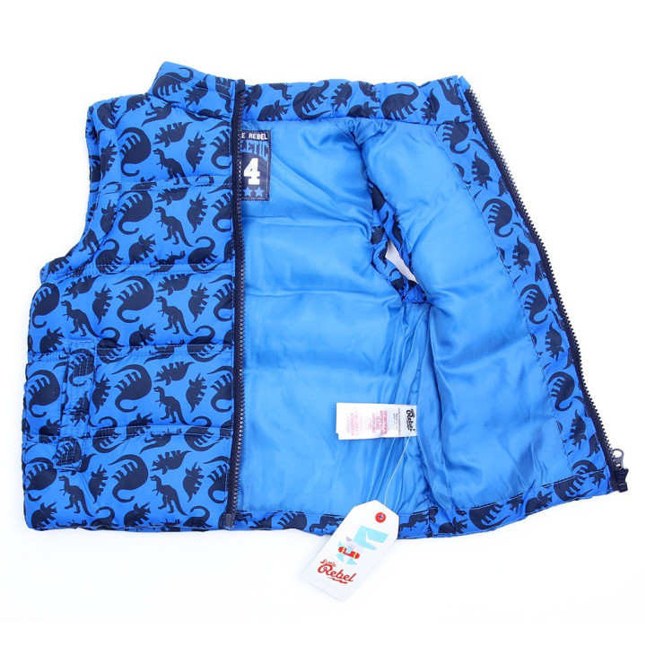 Blauwe Gewatteerde Mouwloze Jas