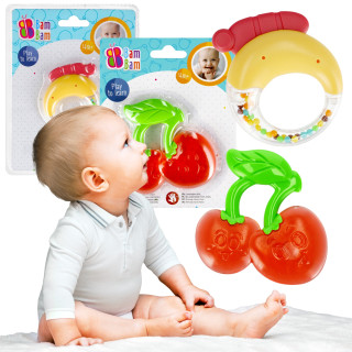 BamBam - Babyset rammelaar + kersenbijtring, educatief speelgoed