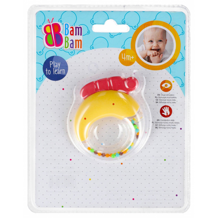BamBam - Babyset rammelaar + kersenbijtring, educatief speelgoed