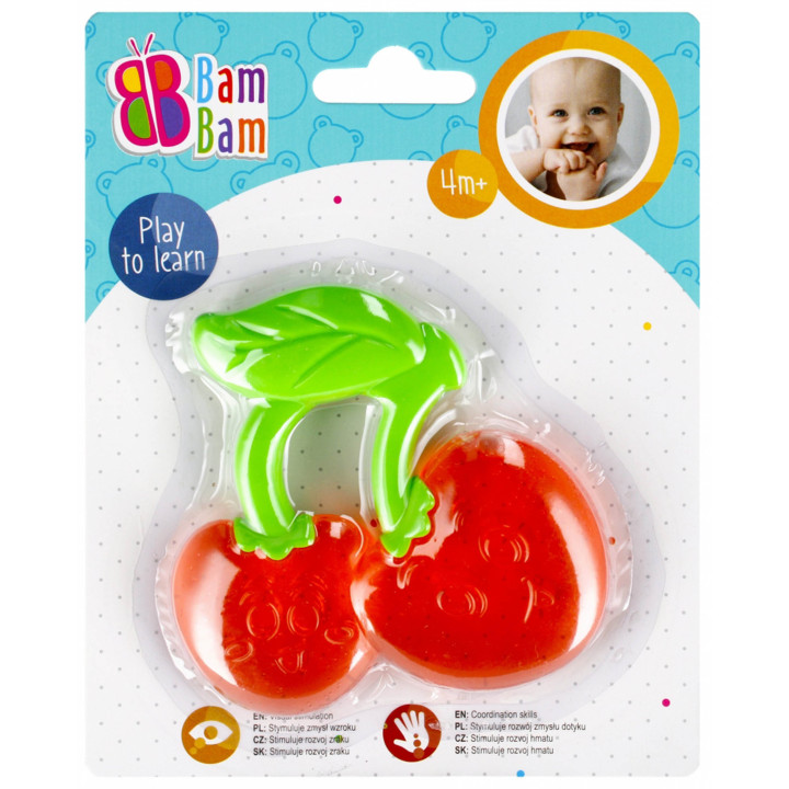 BamBam - Babyset rammelaar + kersenbijtring, educatief speelgoed