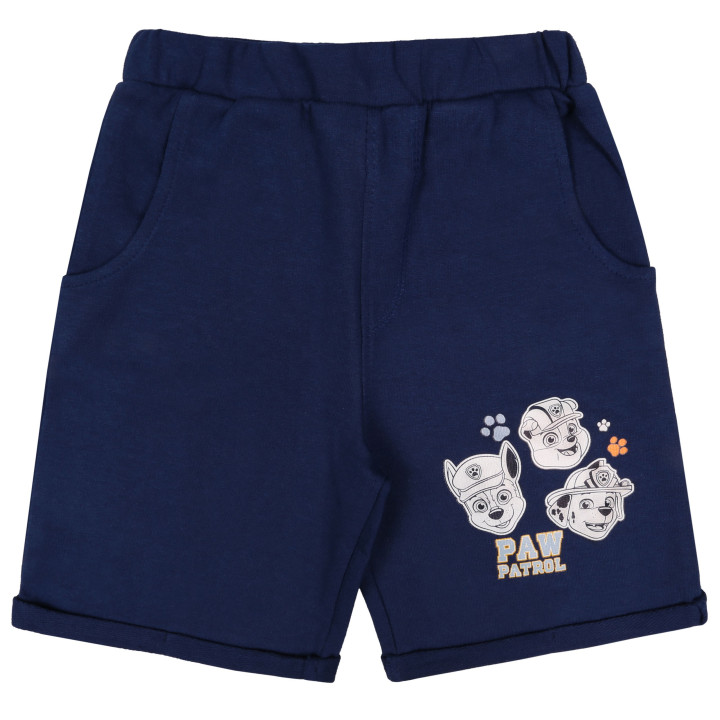 Een set wit-blauw shirt en shorts met Paw Patrol-motief