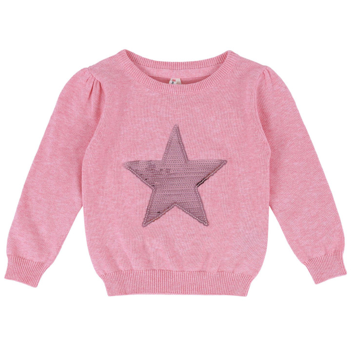 Paillettentrui voor meisjes, ster, roze trui