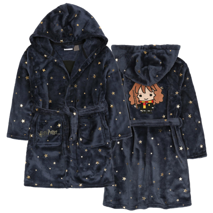 Harry Potter Hermelien - Kinderbadjas met capuchon, marineblauw met sterren