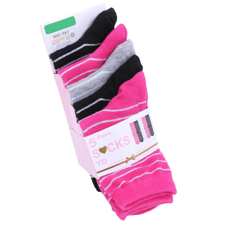 Set kindersokken, roze en zwarte korte sokken 5 paar OEKO-TEX