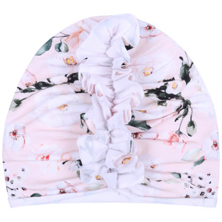 Perzik meisjesmuts/tulband met rozen