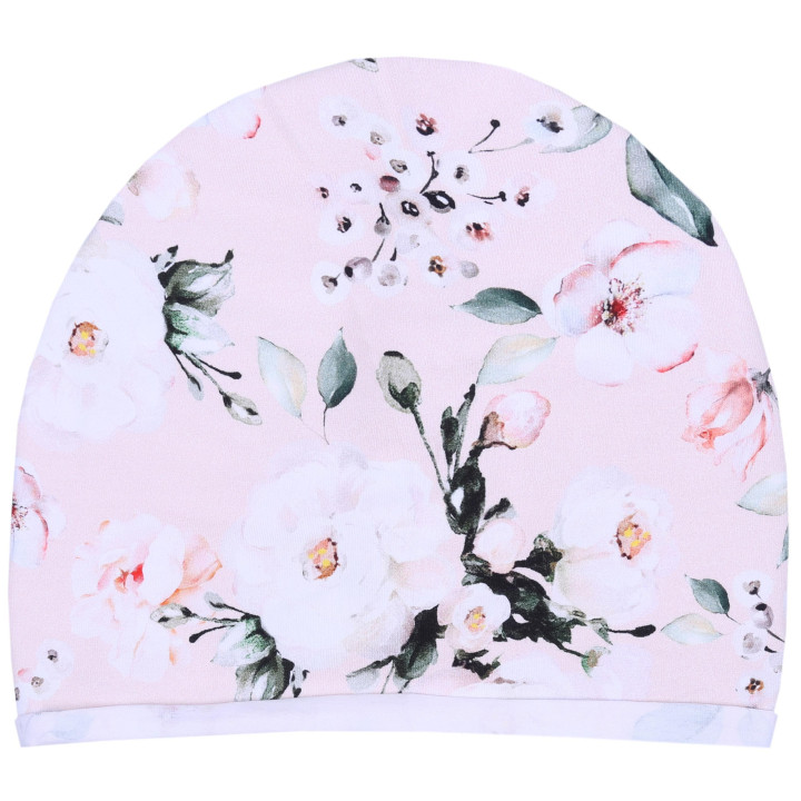 Perzik meisjesmuts/tulband met rozen