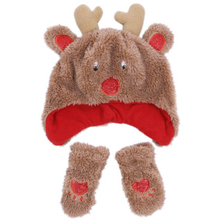 Warme winteroutfit voor kinderen, pluche muts + handschoenen Rendier