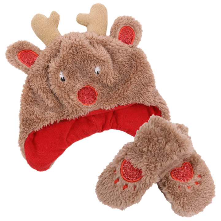 Warme winteroutfit voor kinderen, pluche muts + handschoenen Rendier
