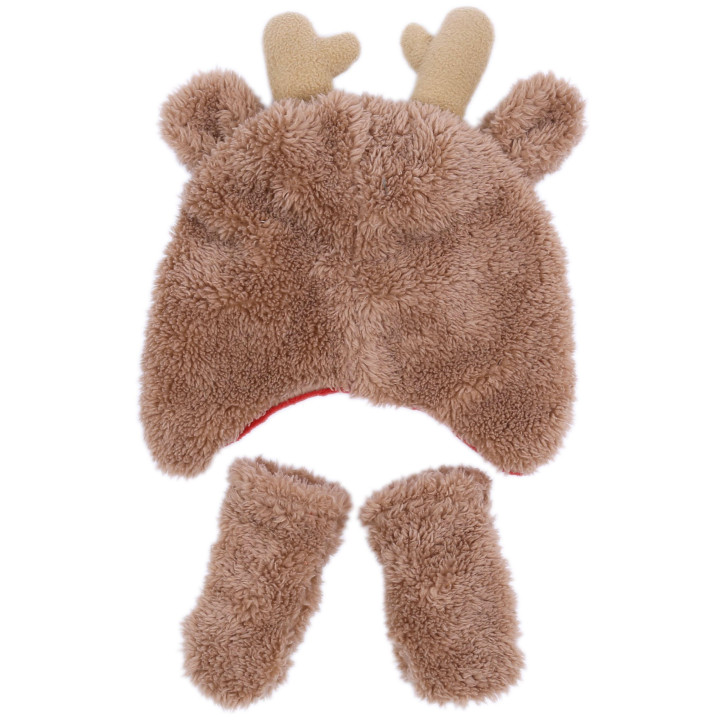 Warme winteroutfit voor kinderen, pluche muts + handschoenen Rendier